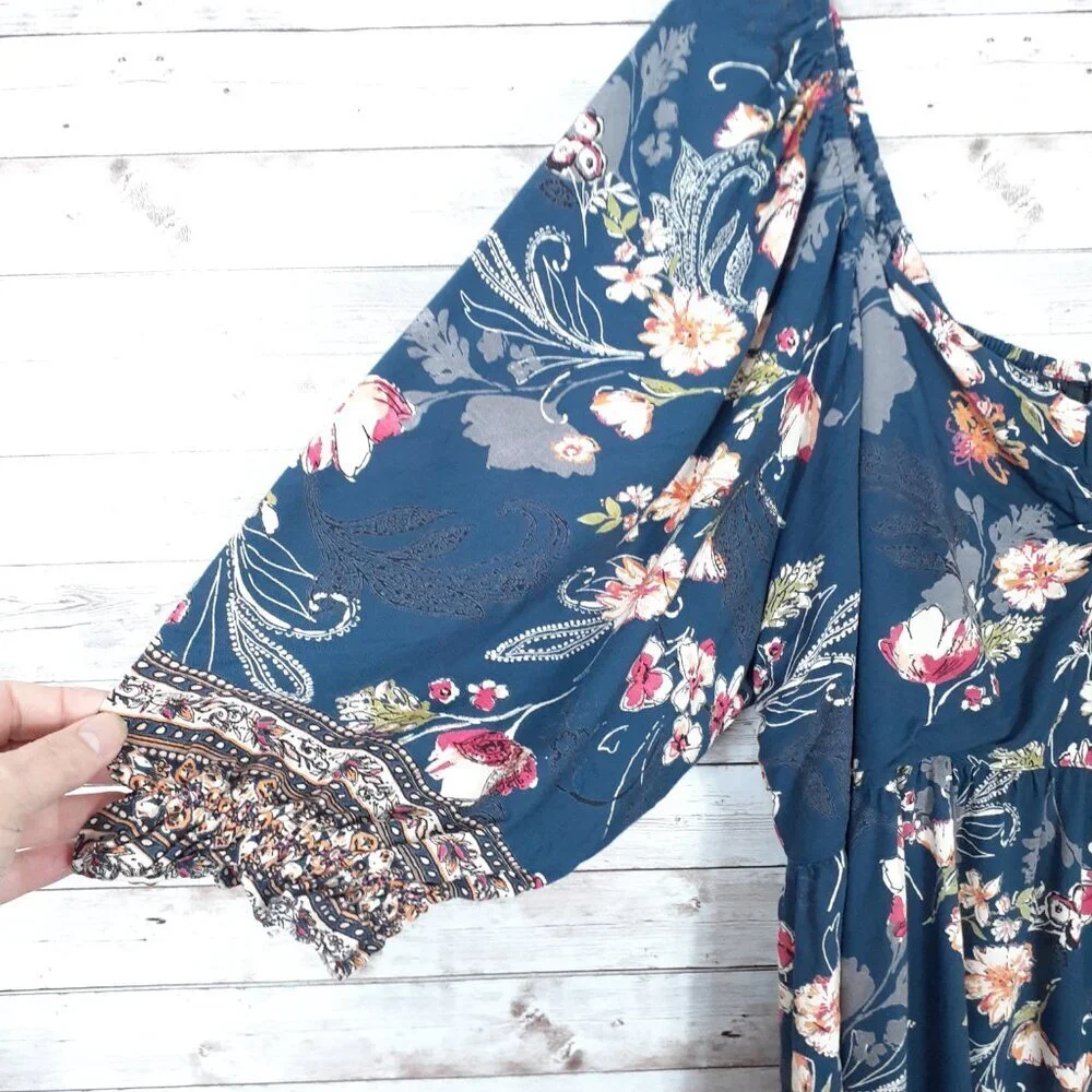 Angie Womens Floral Dress 3X Boho Puff Sleeve Elastic Back 169A - Picture 6 of 7